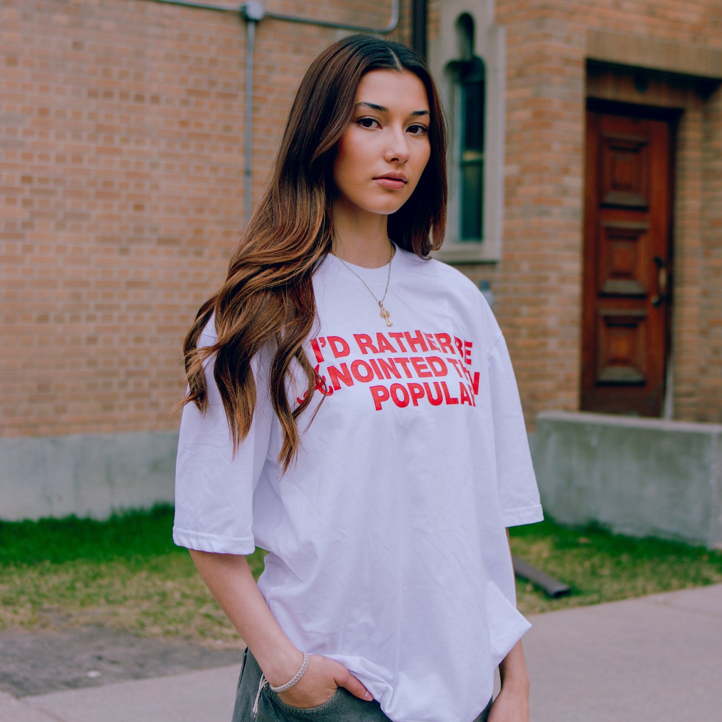 "Anointed Than Popular" Tee White